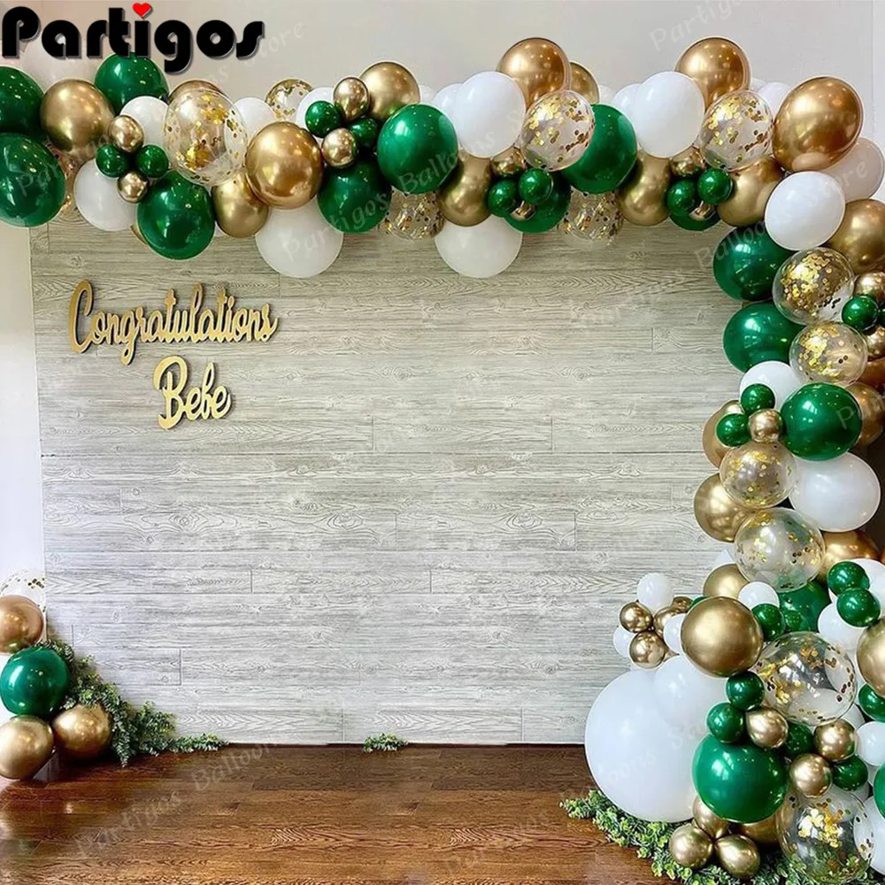 123pcs Green Gold Balloon Garland Arch Gold Confetti White Globos Birthday Party Wedding Valentines Day Anniversary Decoration