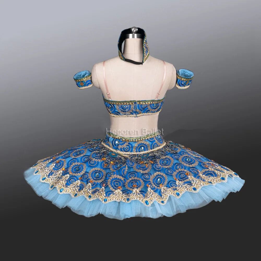 Blue Pirate Ballerina Repertoire Pancake Ballet Tutus For Performance ,Gradient Hard Yard Arabic Split Balet Top And Skirt