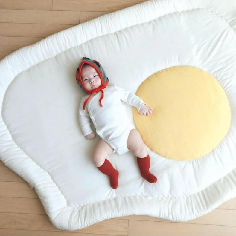 

Baby Play Mats Round For kids Carpet Nordic Cartoon Poached Egg Style Children Game Blanket Carpets For Kids Interior Room Decor