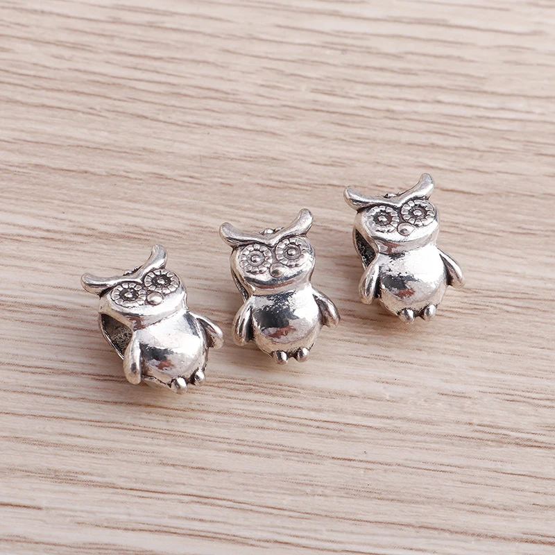 15pcs Tibetan Silver Color Cute Owl Charms Beads for Making DIY Handmade Bracelets Loose Spacer Beads Crafts Jewelry Findings