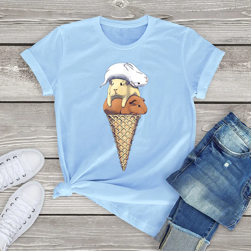 FLC 100% Cotton Tee Kawaii Women Clothing Summer Unisex Top Funny Guinea Pig T-Shirt Casual Female T Shirt Cute Anime Streetwear