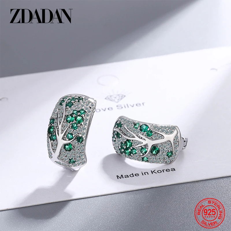 ZDADAN New 925 Sterling Silver Blue Gem Tree Hoop Earrings For Women Wedding Jewelry Gift