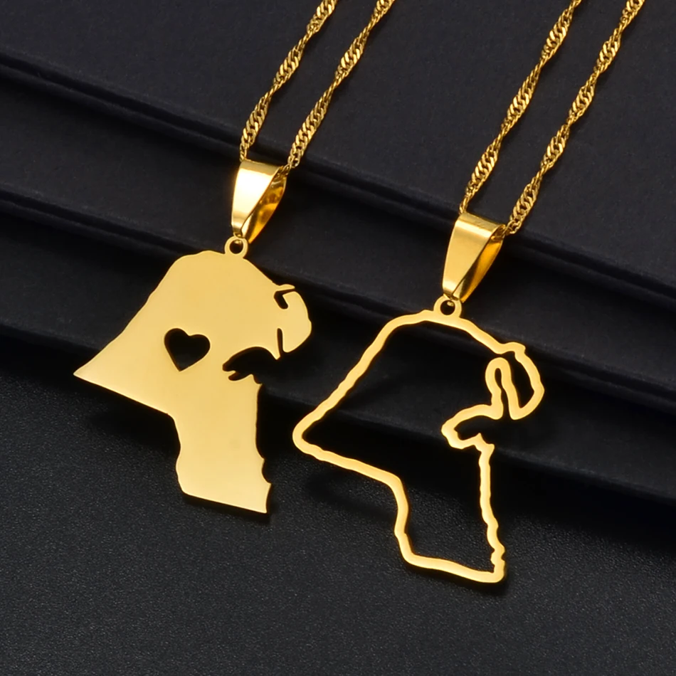 Anniyo Kuwait Map Pendant Necklaces Kuwaiti Gold Color Jewelry #231121