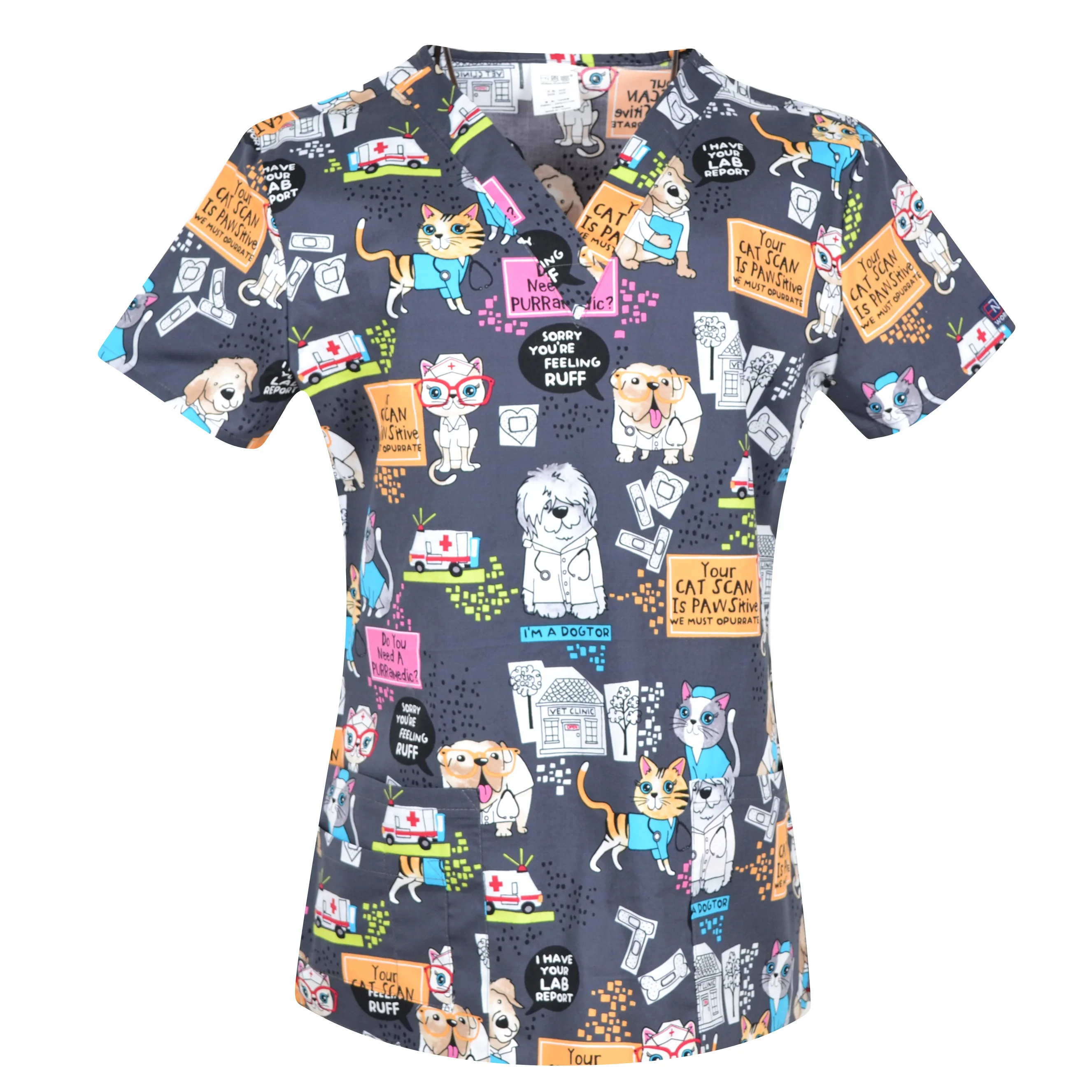 14 prints in Dogs and Cats Scrub Tops for Women Scrub Scrubs,Vet scrub Uniform In 100% Print Cotton