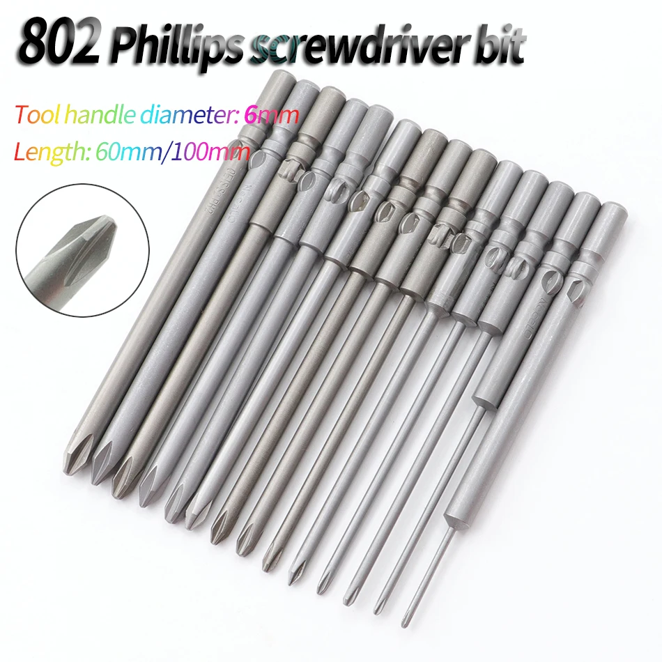 60mm/100mm 802 Phillips screwdriver bit 6mm round handle magnetic screwdriver bit S2 alloy steel screwdriver bit set