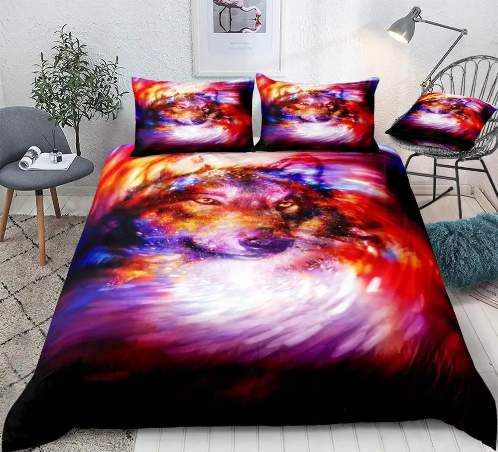 

Wolf Duvet Cover Set Space Animal Bedding Colorful Swirl Quilt Cover Wolf Queen Home Textiles King 3pcs Wolf Bed Set Dropship