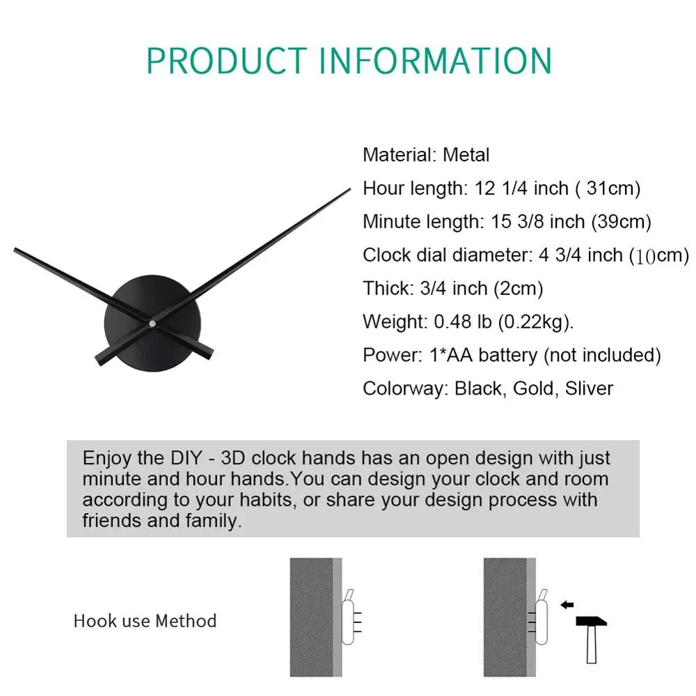 2023 Brief DIY Large Clock Needles Quartz Mechanism Big Size Hour Hands Accessories for 3D Wall Clock Sticker Modern Home Decor image 4