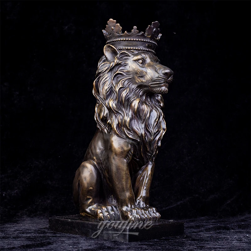 34.5cm Bronze Lion Sculpture King of Beasts Lion Statue Bronze Casting Animal Art Crafts For Home Decoration Ornament Gifts