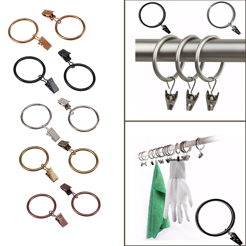 10PCS Metal Curtain Rings Clips 3.5mm Rustproof Drapery Curtain Rods Hangers Rings Vintage Clamps for Bathroom Window Supplies