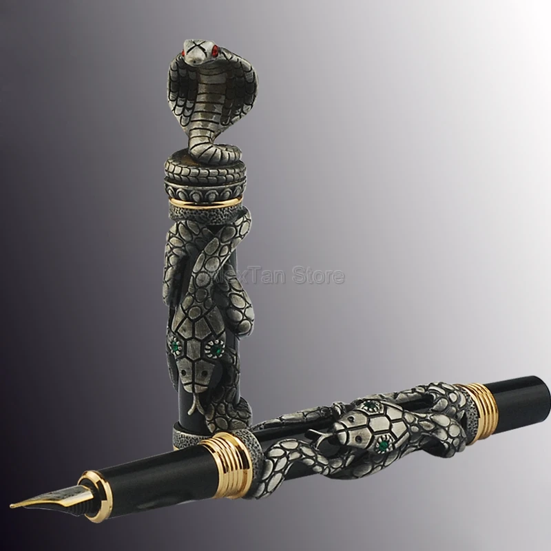 Jinhao Ancient Snake Fountain Pen Gray Cobra 3D Pattern Texture Relief Sculpture Technology Great Collection Gift Pen