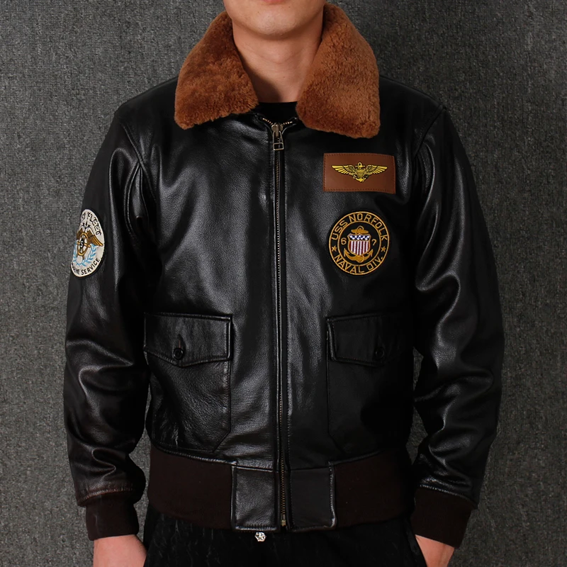 2020 Vintage Brown Men World War II Pilot Leather Jacket Plus Size XXXL Genuine Cowhide American Aviator Coat FREE SHIPPING