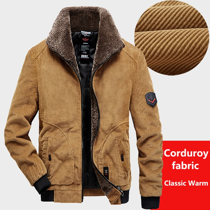 

Plus Size 7XL 8XL Fleece Jackets Mens Classic Corduroy Bomber Jacket Men Warm Thick Fur Windbreaker Coat Men's Clothing