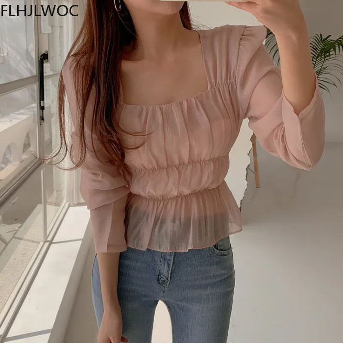 Korea Chic Tops Blusas Feminina Women Fashion Deisgn Slim Fit Pink Cute Sweet Girls Short Blouses