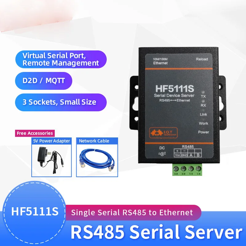 HF5111S Small Size RJ45 RS458 Serial To Ethernet Free RTOS Serial Port Transmission Converter Serial Server