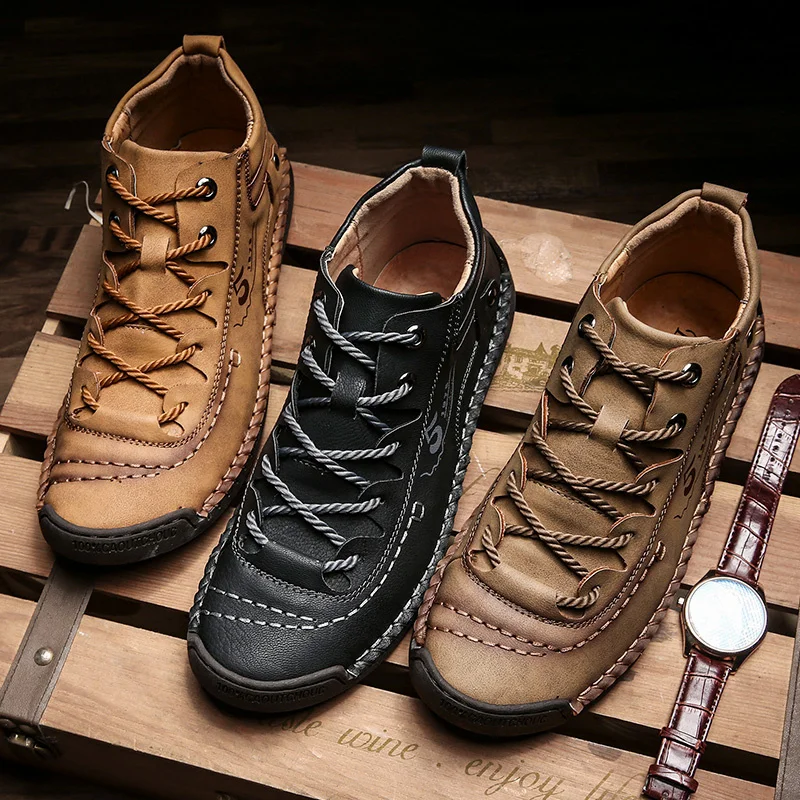 Autumn Spring Men Sneakers Medium-cut Boots Male Vintage Leather Handmade Shoes Sneakers xl Size 48 Retro Frosty Boots