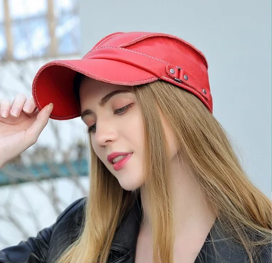 Mode Unisex Hohe Qualität Echt Leder Military Caps Sailor Hüte Frauen Männer Schwarz Braun Flache Top Kapitän Kappe Reise Kadett hut – Detail 3