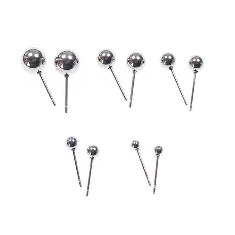 50pcs/Lot 316 Stainelss Steel Round Ball Stud Earrings 3/4/5/6/8mm Ear/Body Piercing Push Pin Earrings DIY Jewelry Findings