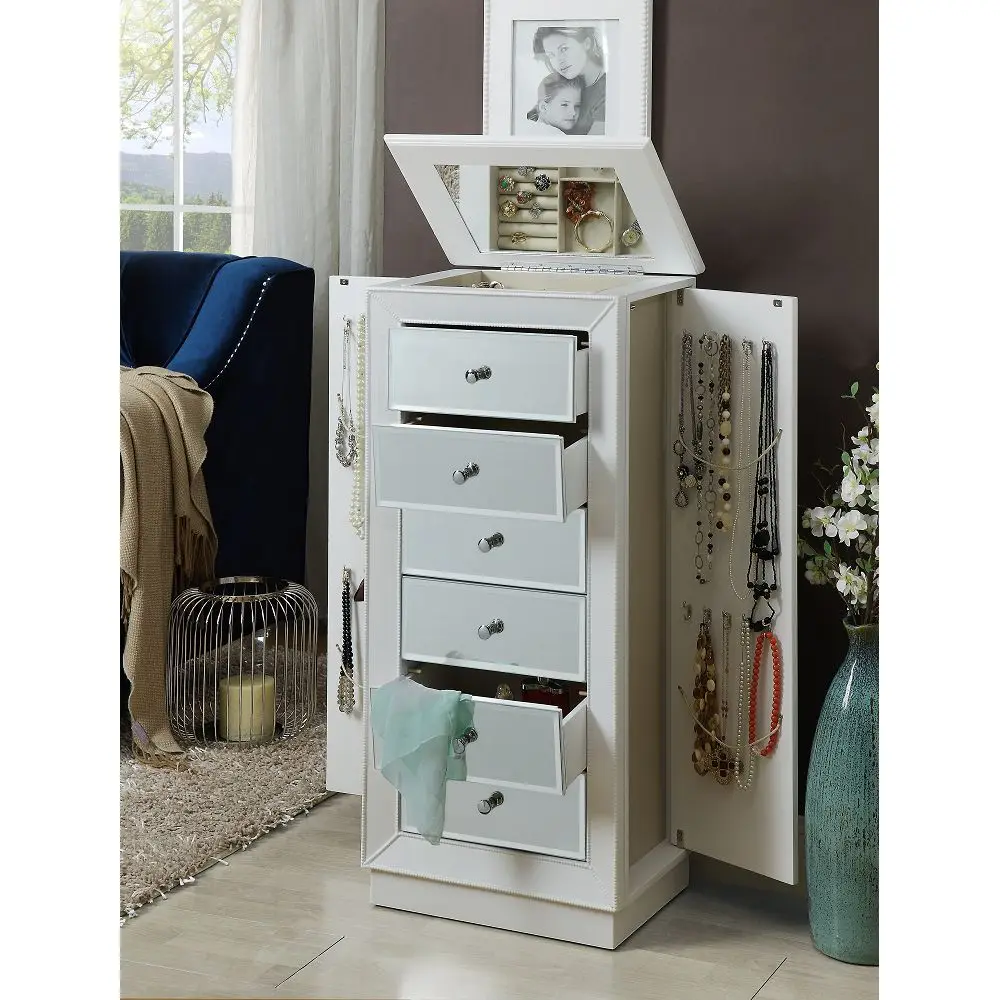 Standing Jewelry Armoire with Mirror Talor Jewelry Armoire in White US Warehouse