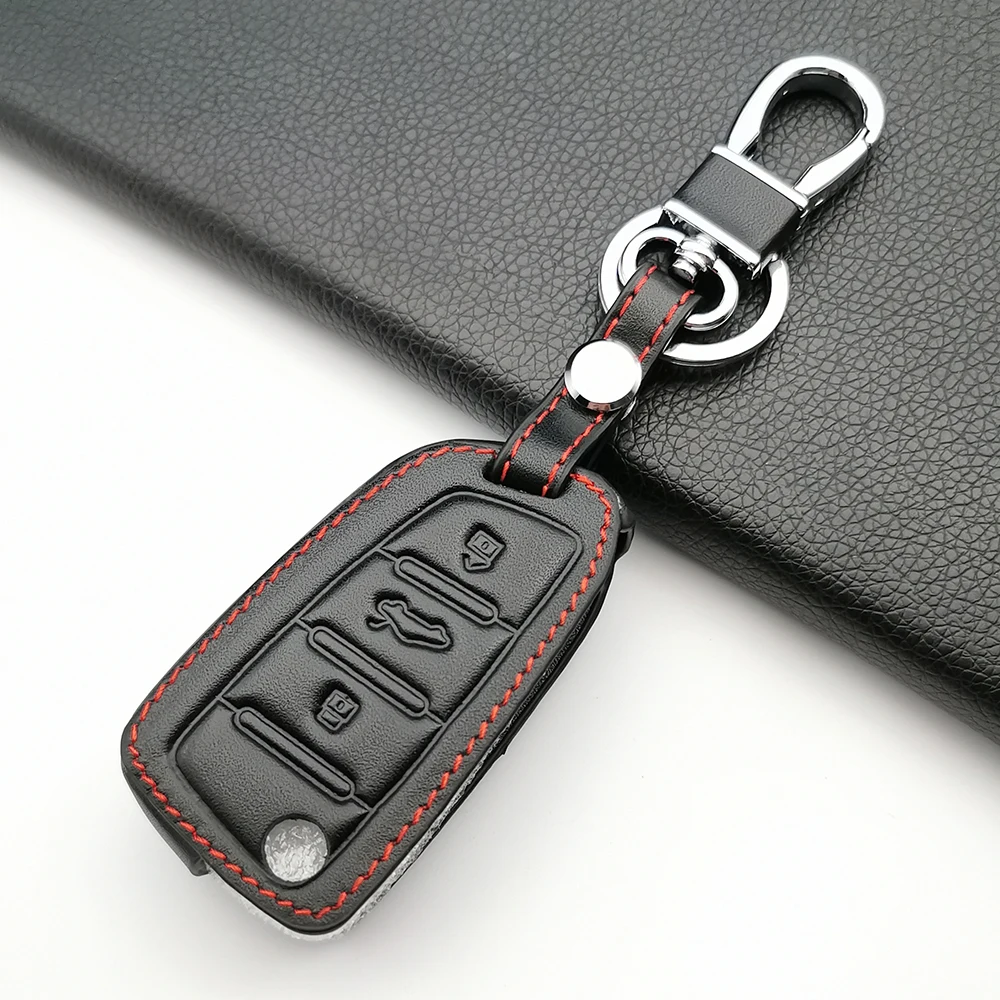 New Style Leather Car Key Fob Cover Case For JAC S2 Refine S3 S4 S5 S7 R3 A5 2017 2018 2019 2020 Folding Remote Keychain Holder