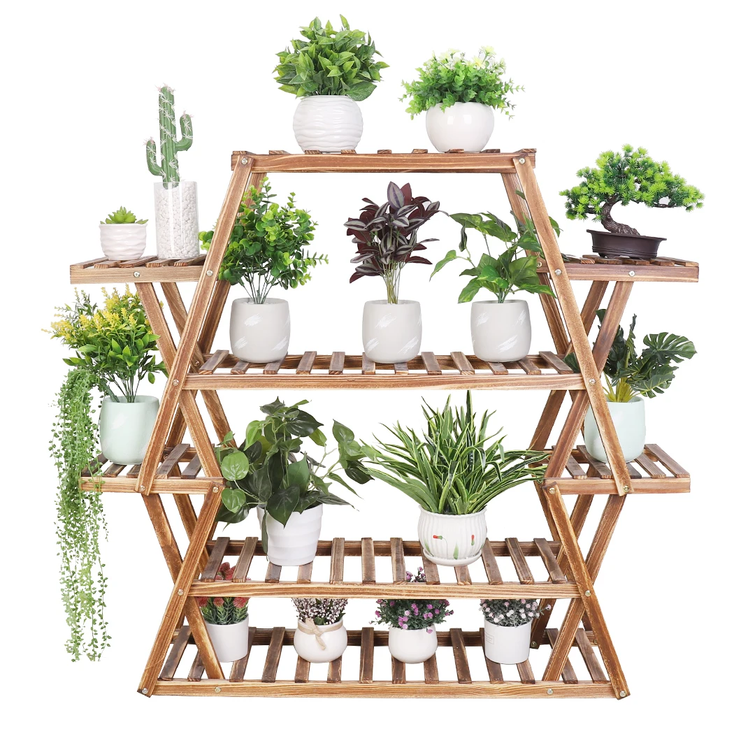 8 Tier Tall  Large Capacity Wood Plant Stand Steady Flower Shelves for Patio Porch Balcony