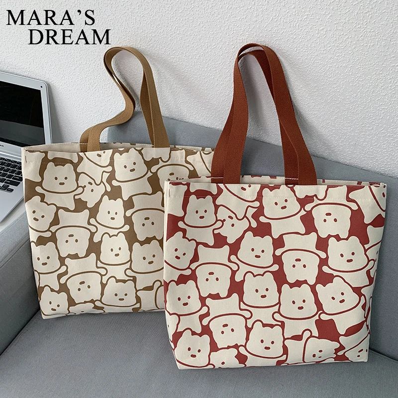 Mara\'s Dream Canvas Bags Handbag for Women Shopper Tote Bag Fashion Bag Japanese Style Cartoon Cute Bear Small Eco Shoulder Bag