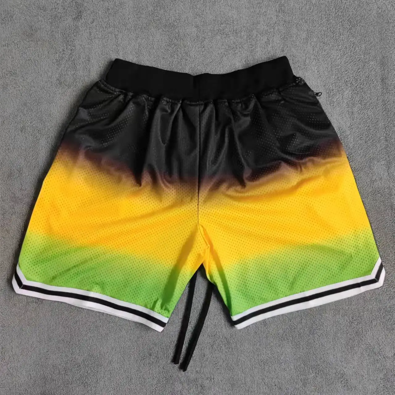 TRILLEST Black Yellow Green Printed Basketball Shorts with Zipper Pockets Street Style Sports Training Pants