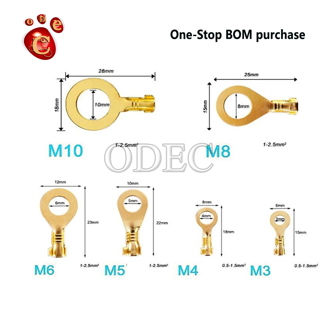 M3/M4/M5/M6/M8/M10 ring O type grounding copper terminal package 150pcs