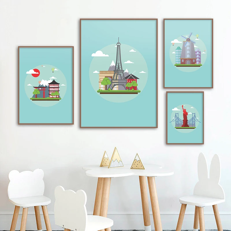 Nordic Travel Cities Poster New York Paris Rome Amsterdam London Landscape Print Art Canvas Painting Wall Pictures Home Decor