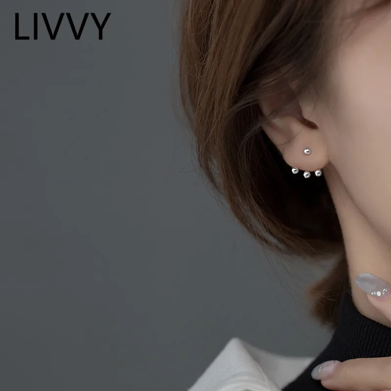 LIVVY Silver Color Simple Asymmetrical Round Bead  Small Stud Earrings For Women Exquisite Handmade Fashion Gift Jewelry