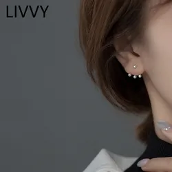 LIVVY Silver Color Simple Asymmetrical Round Bead  Small Stud Earrings For Women Exquisite Handmade Fashion Gift Jewelry