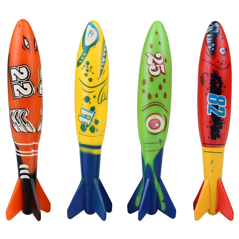 Retail Package New Summer Torpedo Rocket Throwing Toy Funny Swimming Pool Dive Game Rubber Children Underwater Kid Bath Play Set