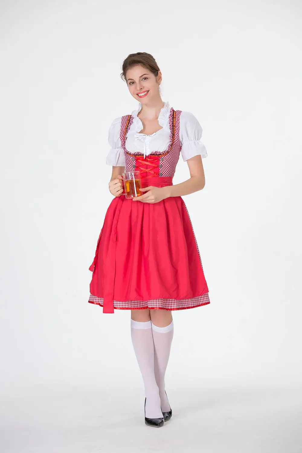 แบบดั้งเดิม Oktoberfest Dirndl ชุดผู้หญิงขนาด S-3XL เบียร์ Maid เครื่องแต่งกายบาวาเรียเทศกาลแฟนซีชุด