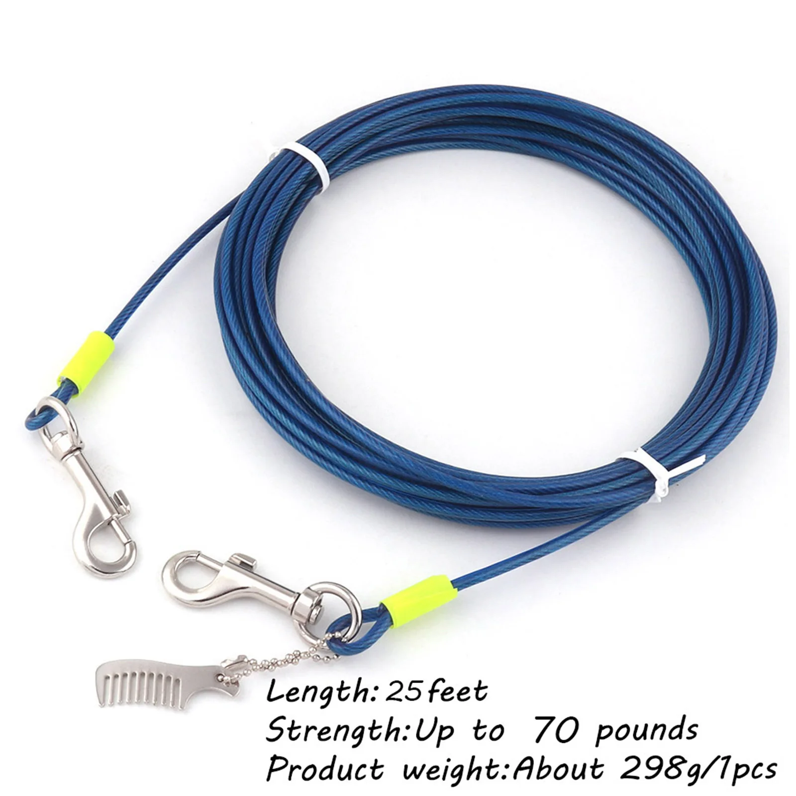 Strong Dog Leash Lead Blue Pet Tie Out Cable for Dogs Up to 70 LBS 25 Feet pet Drag Leash Rope Outdoor Camping Collar Hardware