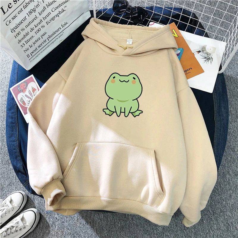 Sudadera de rana, ropa de dibujos animados, Harajuku, Sudadera con capucha Kawaii de manga larga para niñas, sudaderas con capucha de lana de