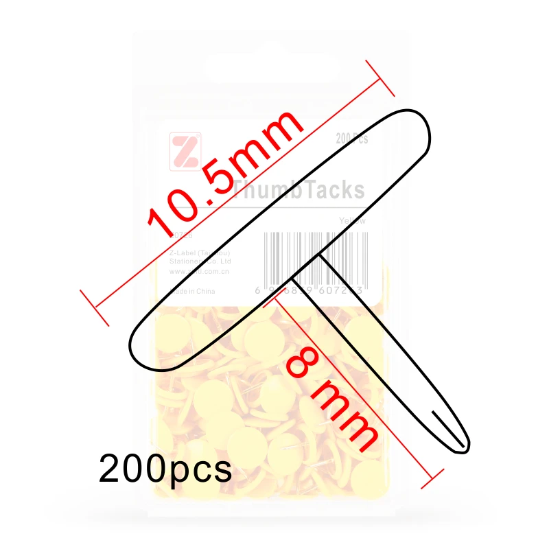 200 pces Z-LABEL amarelo thumbtack softwood unhas pushpin 14 cor