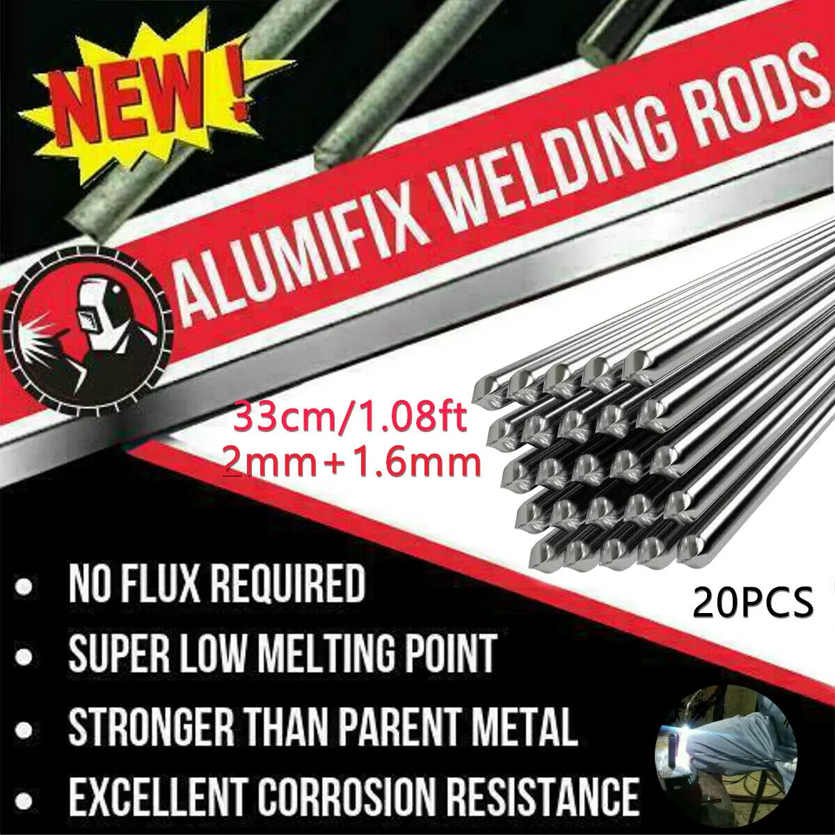 20Pcs Aluminum Welding Rods Electrode Brazing Easy Melt Welding Wire 330X2.0/1.6mm  Melting Point TIG Argon Arc Weld Material