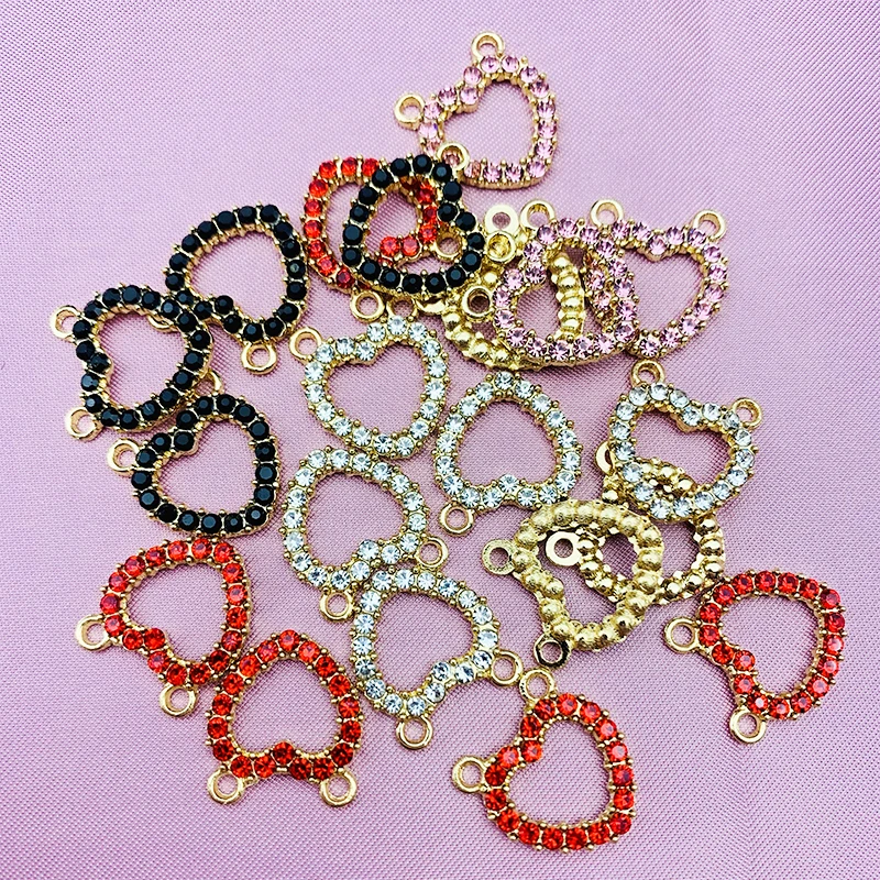 Colorful Shiny Rhinestone Cute Heart Charms Pendant Gold Silver Colors Love Pendants For DIY Handmade Earring Making Accessories