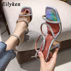 Eilyken 2024 Summer Ankle Buckle Strap Open Toe Women Sandals Wedding Crystal Rhinestone Strange High Heels Gladiator Shoes