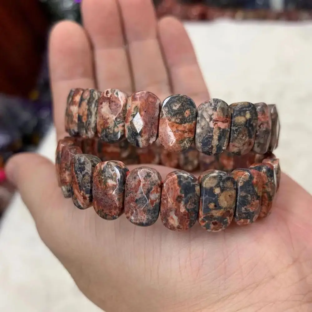 Leopard jasper stone beads bracelet natural gemstone jewelry bangle for woman for man wholesale !