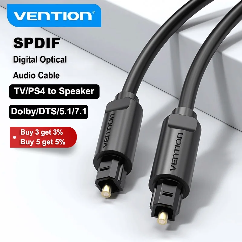 Vention optyczny przewód Audio Toslink cyfrowy kabel SPDIF pozłacany 1m 2m 3 m dla odtwarzacza Blu-ray CD DVD Xbox 360 PS3 Mini dysk AV