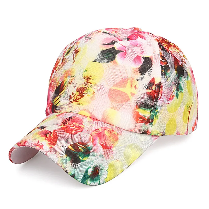 

Summer Unisex lace floral print women Baseball Caps Breathable Mesh Snapback Hats fashion Trucker Hats Cap Female