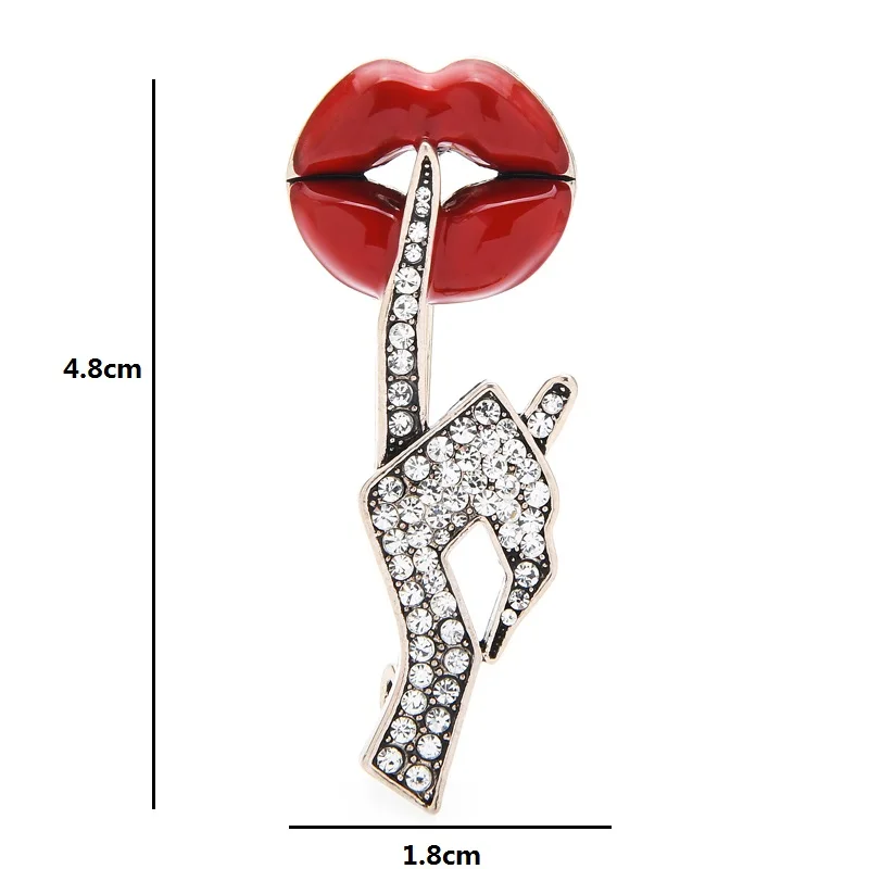 Wuli&baby Rhinestone Hand Enamel Lip  Brooches Women Sexy Secret Pose Party Office Casual Brooch Pins Gifts