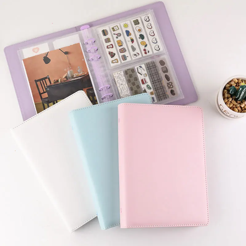 Yiwi A5 Macaron Pu Leather Binder Sleeves 1P 2P 4P Transparent Photo Album Binder Refill Inner Sleeves Photocard Holder