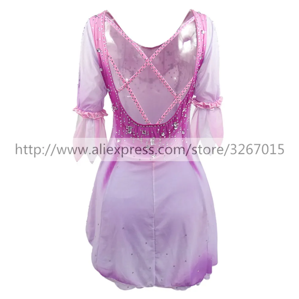 LIUHUO Figure Skating Dress Women's Girls' Ice Skating Performance Rhythmic Gymnastics Competition Violet Short Sleeve Dance