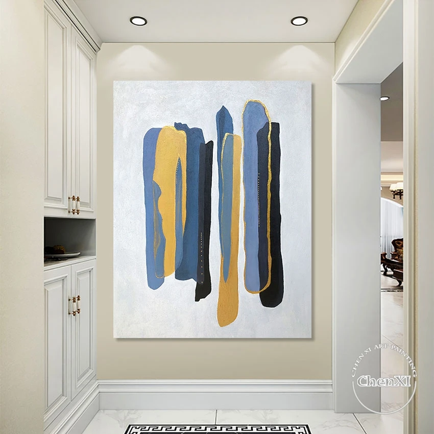 Blue White Yellow Black Match Abstract Oil Painting On Canvas In Apartment Guesthouse Modern Wall Art Decorative Frameless