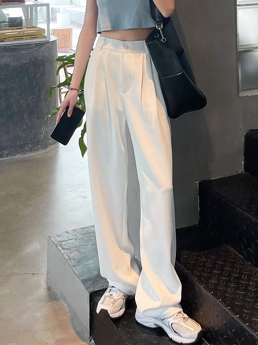 

Wide-leg Pants Women's Summer Thin Section High Waist Drape Mopping Thin Texture Suit Pants Straight Loose Black and White Color