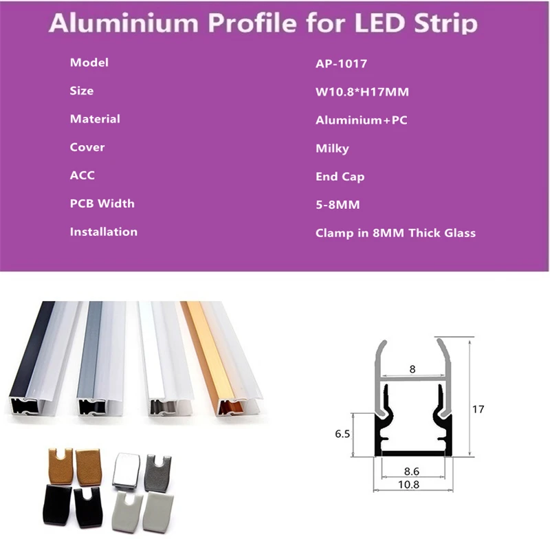 30x1M LED Aluminium Profile ,5V/12V/24V 8MM Wide Strip 8MM Thick Glass Shelf Edge Clamp  Glass Illumilation Light  Diffuser