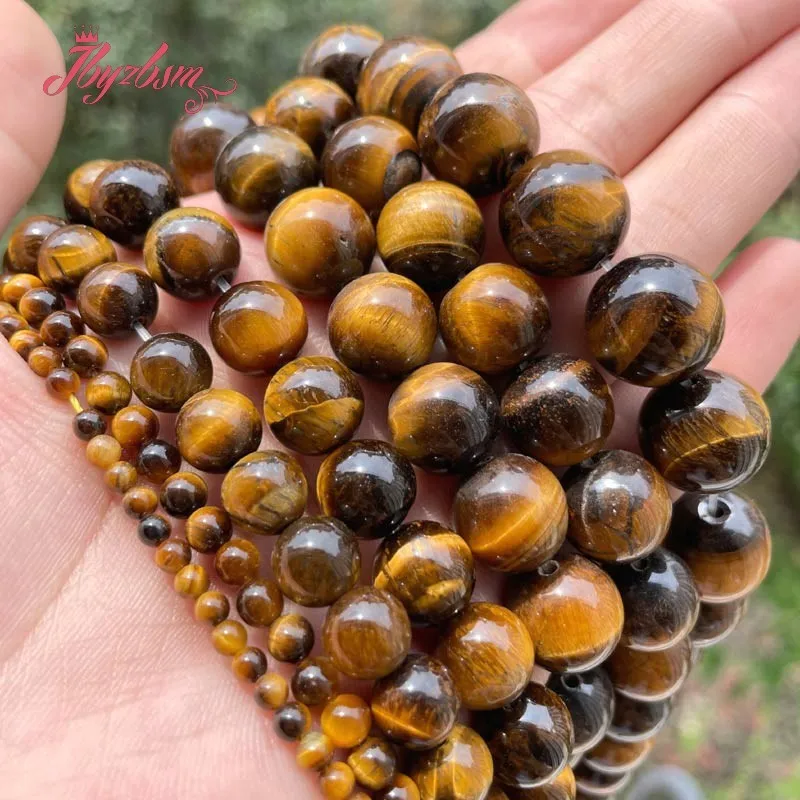 Natural Yellow Tiger\'s Eye Smooth Stone Beads Loose  6/8/10/12mm For DIY Necklace Bracelet Jewelry Making Free Shipping