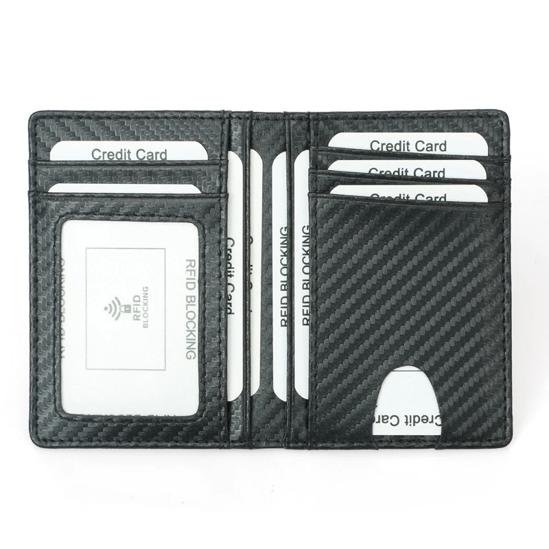 New Black Carbon Fiber Slim Credit Card Holder Mini RFID Wallet PU Leather Driver\'s License Cover ID Holder For Men Small Purse