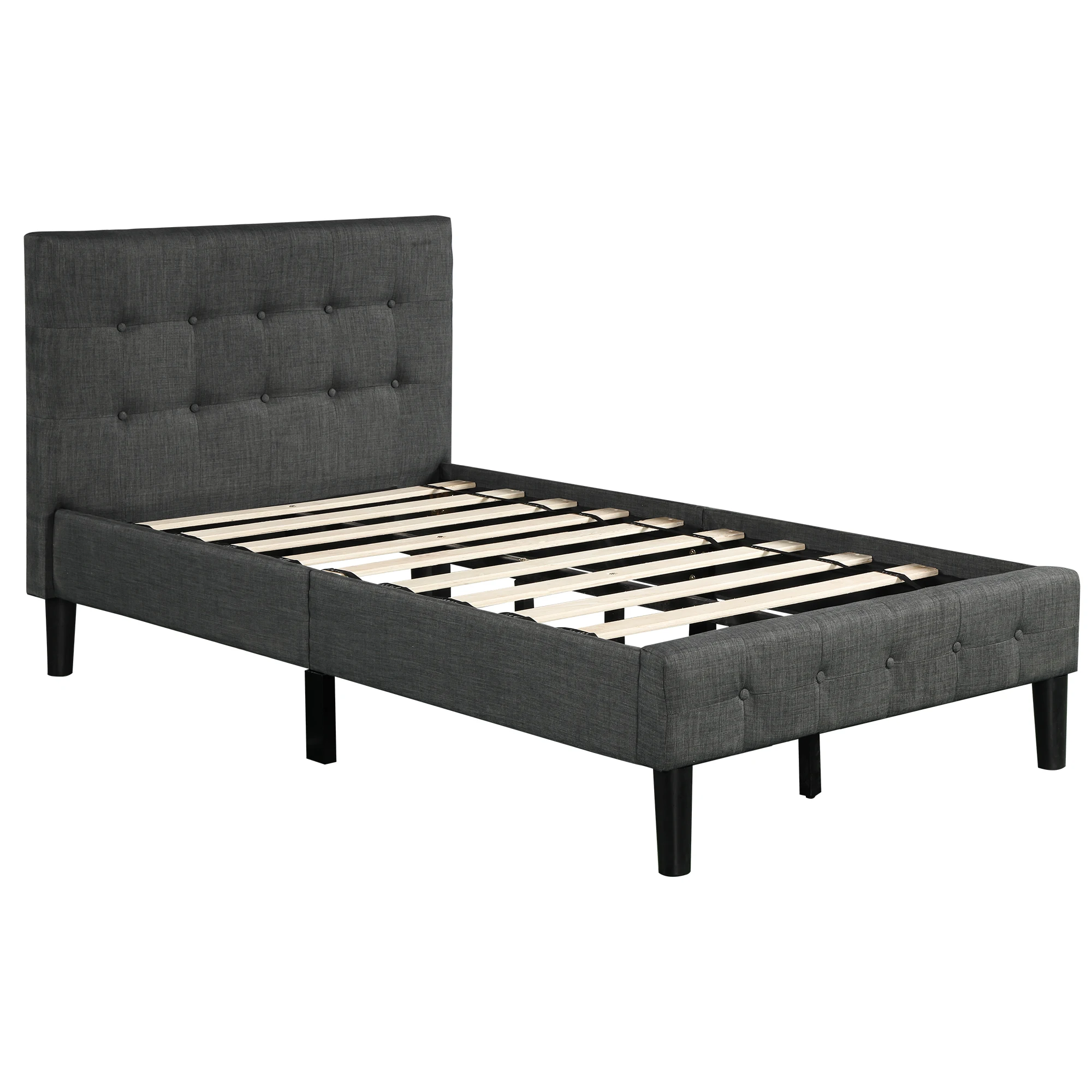 Platform Bed with Wooden Slat Support and Tufted Headboard and Footboard (Twin)   Bedroom Furniture for Livingroom US Warehouse